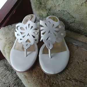 White patent leather heeled sandals